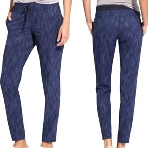 ATHLETA Pants Women Blue Stripe Midtown Ankle Brushstroke Pockets Mid Rise sz 6